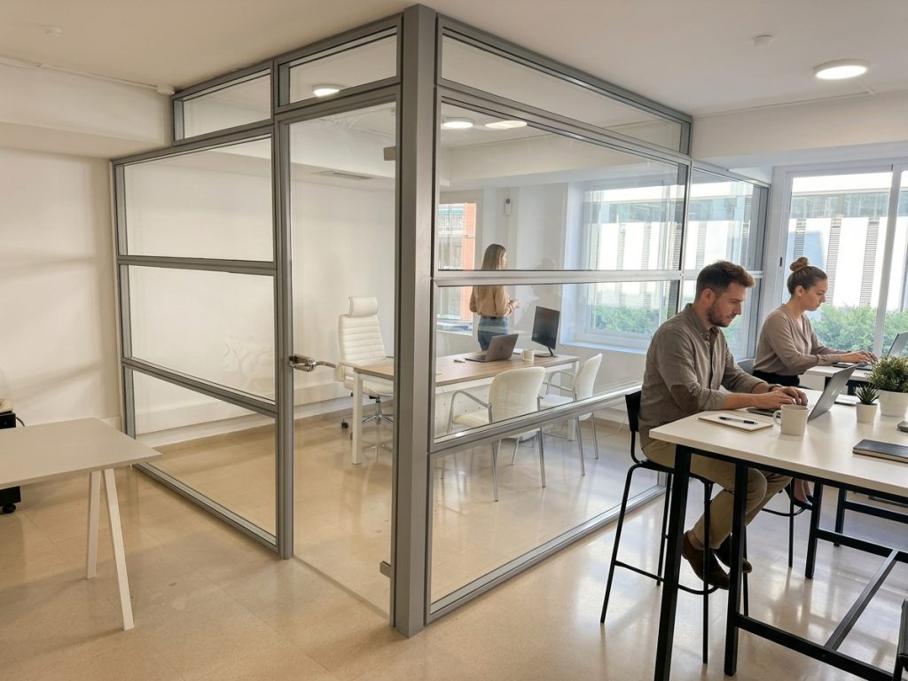 División de oficinas con mamapras de cristal